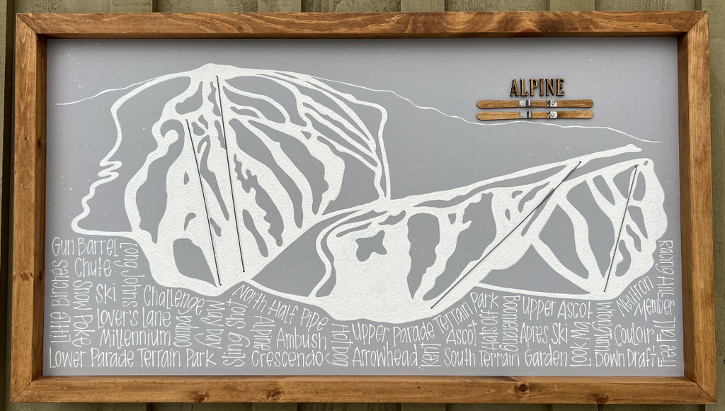 Ski Hill Trail Map 25x40 Rustic Frame