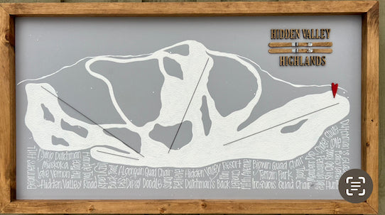 Ski Hill Trail Map 25x40 Rustic Frame