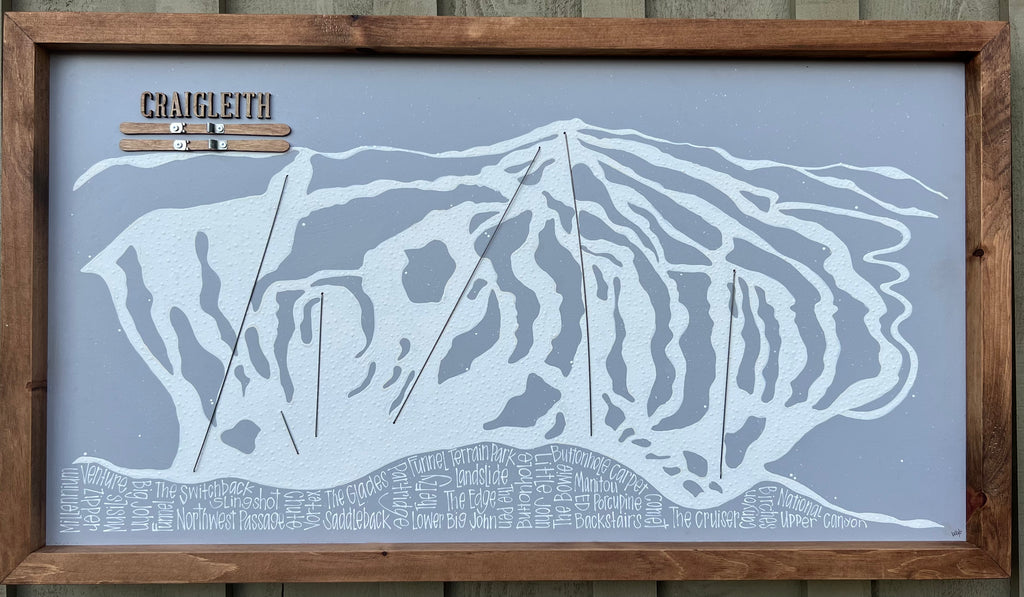 Ski Hill Trail Map 25x40 Rustic Frame