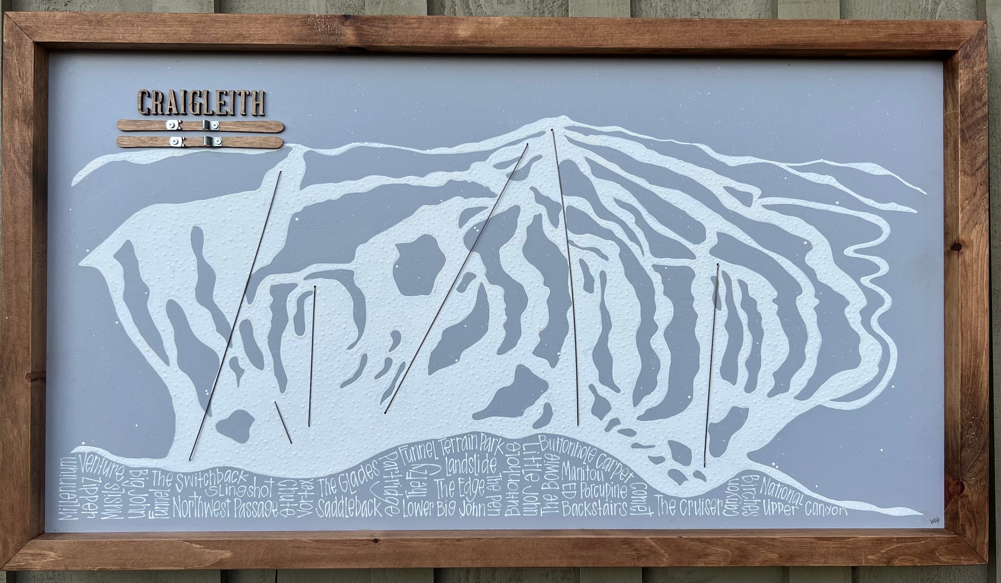 Ski Hill Trail Map 25x40 Rustic Frame