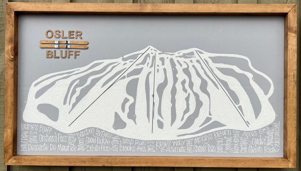 Ski Hill Trail Map 25x40 Rustic Frame